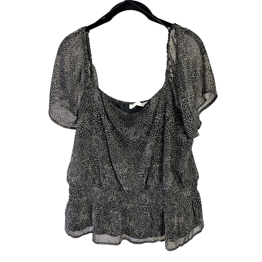 Lush XXL Black Polka‎ Dot Tiered Ruffle Flutter Sleeve Blouse Top